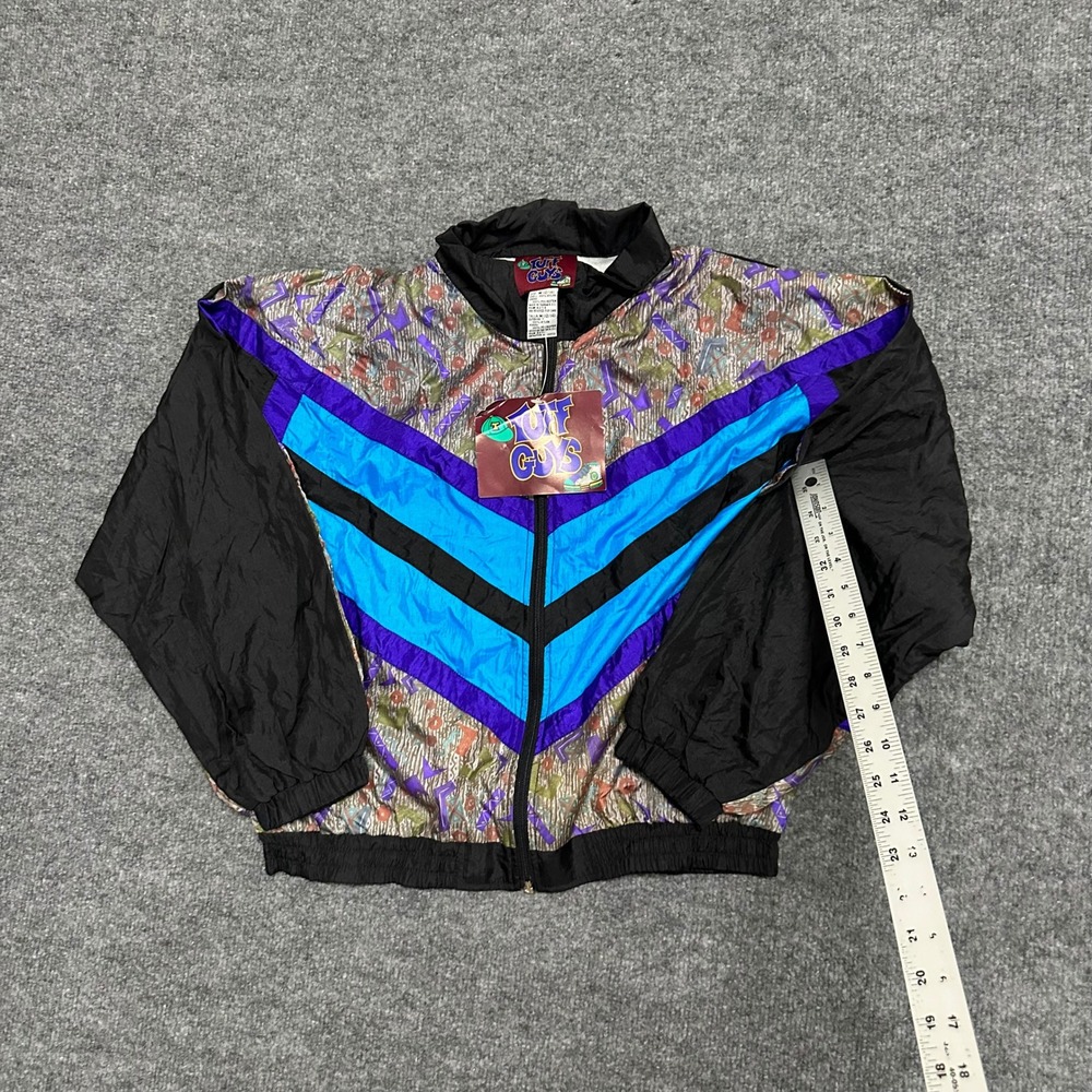 Tuff Guys Jacket Boys Size M 12/14 Multicolor Nylon Vintage 90s Geometric Zip Up